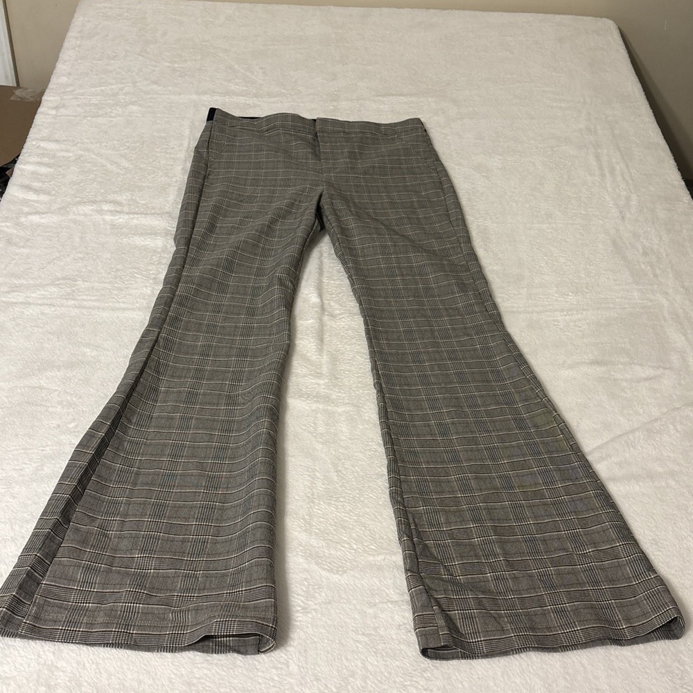 Sugar Rain Grey Glen Plaid Flare Leg Trousers Knit Pants Women's Size XL